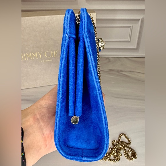 Jimmy Choo Venus Electric Blue Suede Chain Wallet Clutch | Full Set | Like New - Picture 6 of 10